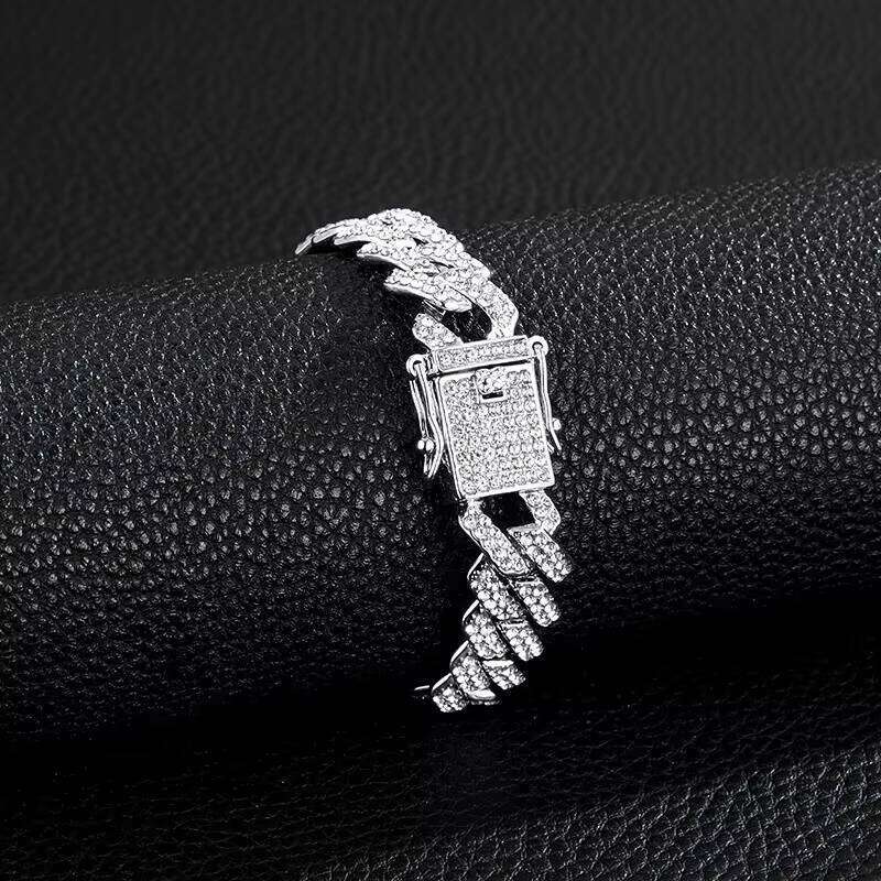 Women's 14mm Fashion Hip-Hop Necklace Jewelry Iced Out Rhinestone Zircon Gold and Sier Cuban Chain for Men