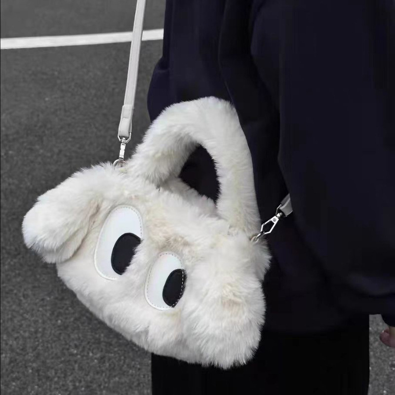 Autumn Winter Furry for Women New Big Eye Puppy Handbag Cute Girl Plush Crossbody Women's Bag