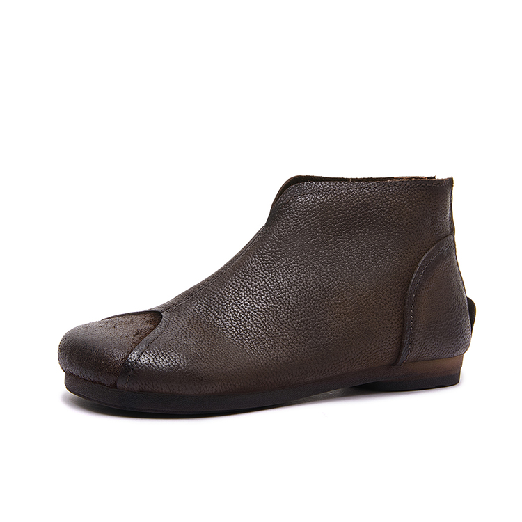 Cross-border large-size women's short boots, retro soft leather soft sole autumn and winter new one-step slip-on mom shoes, square-toe boots