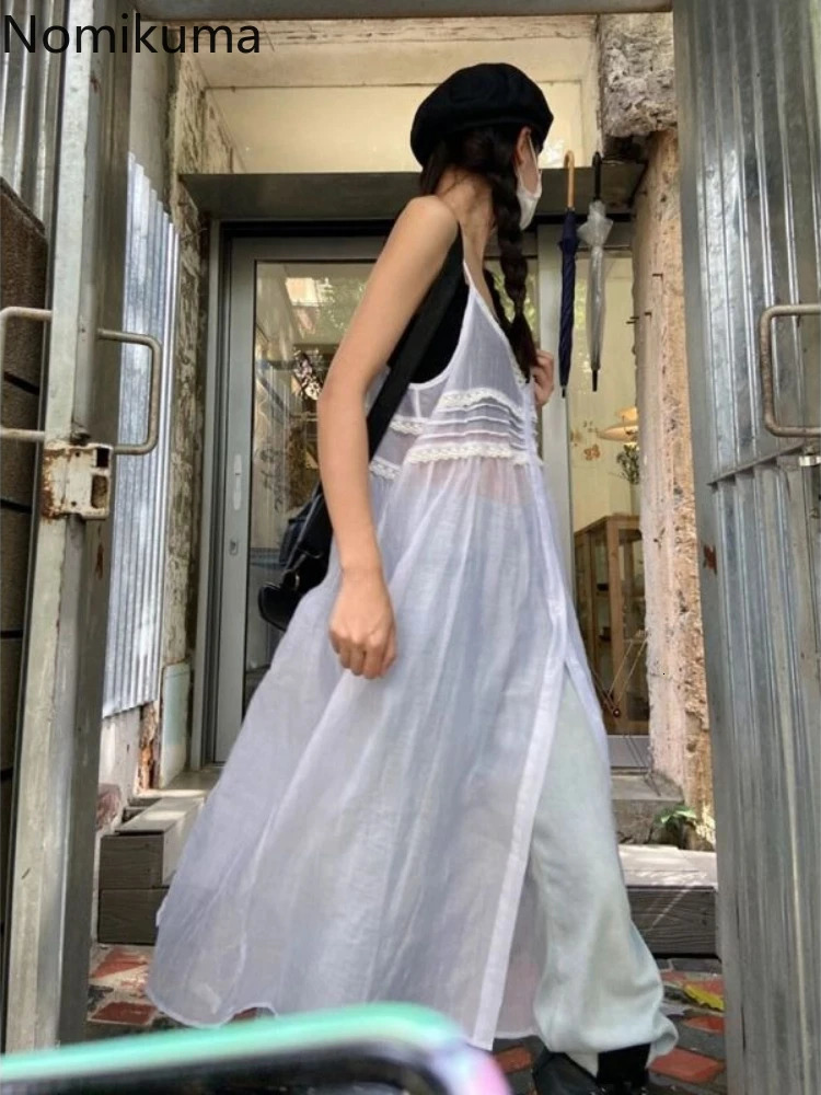 Summer Y2K Dress for Wome Sexy Sling Clothes Femme 2025 Vestidos De Mujer Long Robe Korean Fashion See Through White Dresses 250813