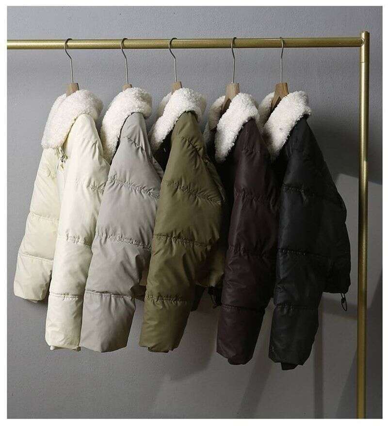 Lamb wool wash free PU leather down cotton jacket for women, short winter thick stand up collar bread jacket, small fur collar jacket