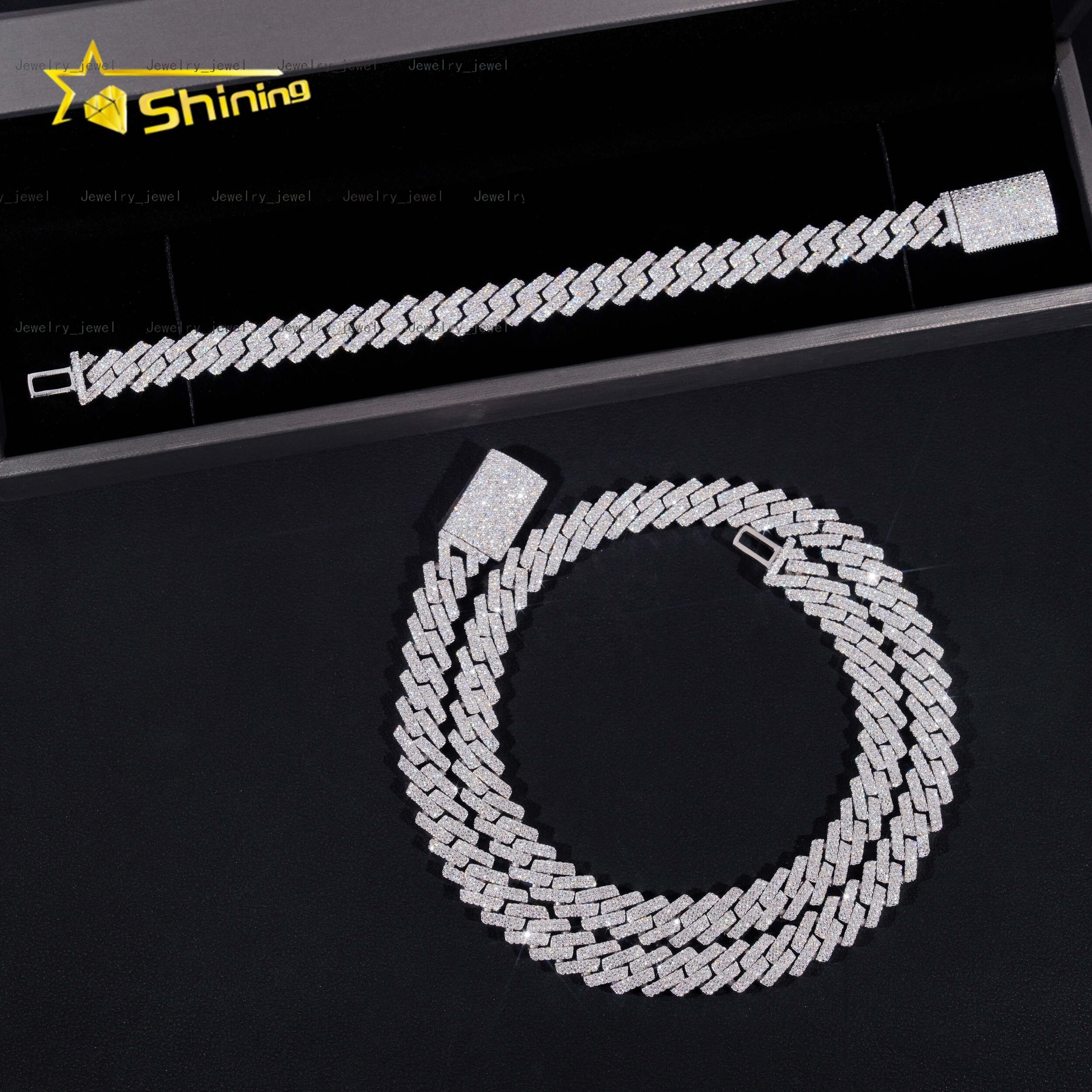 Factory Price 10mm Width 2Rows 925 Solid Silver Iced Out GRA Hip Hop Jewelry Moissanite Cuban Link Chain Bracelet Men