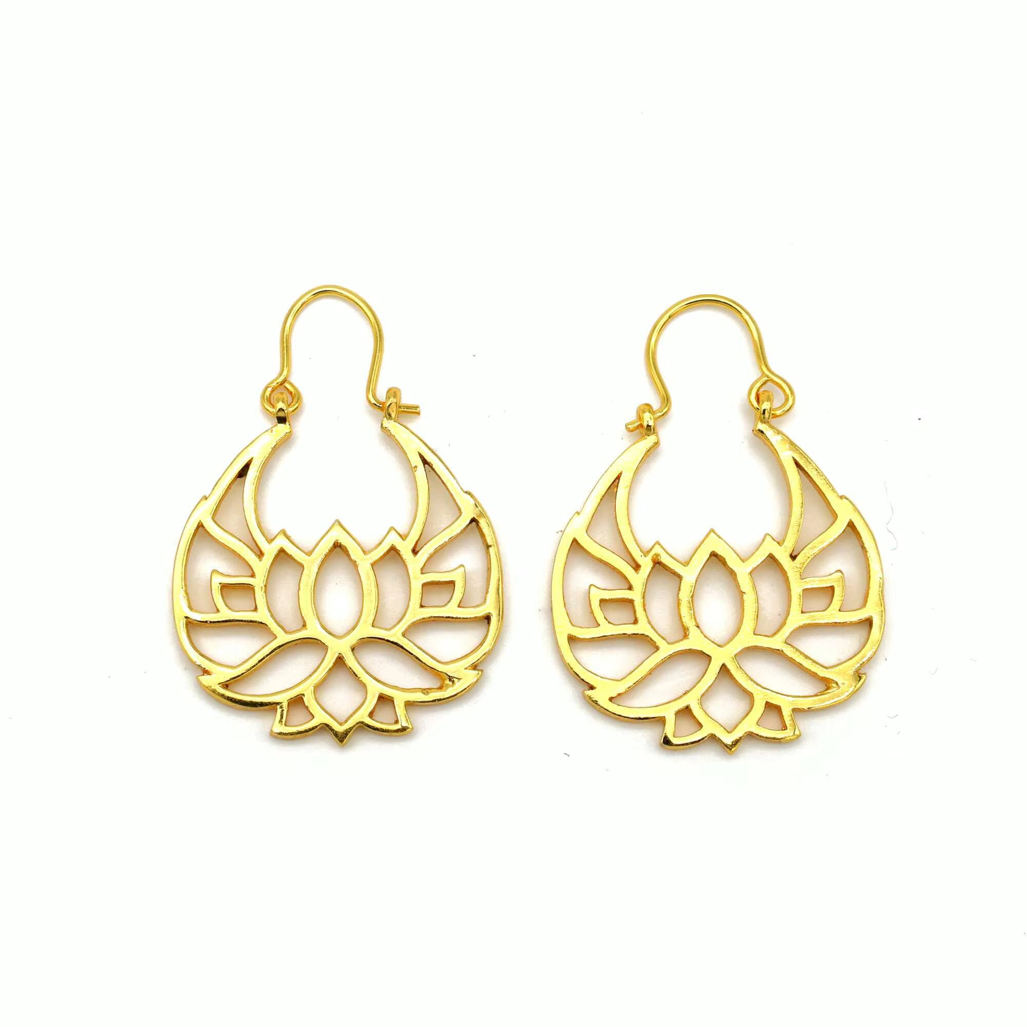 2024 Women's Gold-Plated Brass Flower Hollow Lotus Yoga Buddhist Jewelry Gift Fashion Earrings