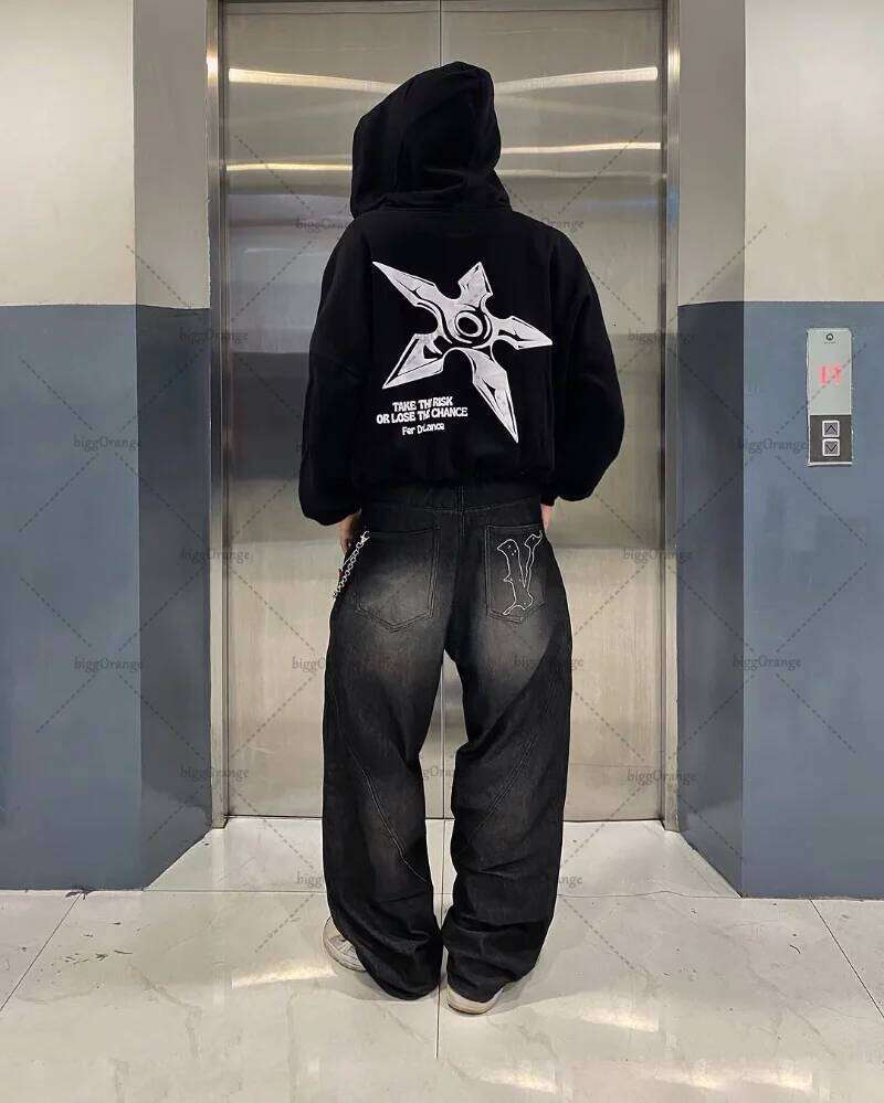 American Retro Dart Pattern Casual Loose Cotton Zipper Hoodie Men Street Hip-Hop Haruku Y2k Fashion Oversized Sweatshirt Women