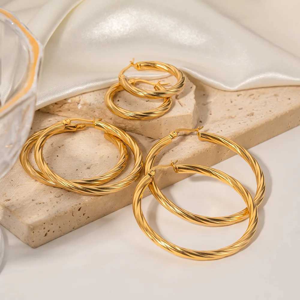 3pair Vintage Twisted Hoop Earrings for Women Gold Plated Stainless Steel Twist Ear Buckle Stackable Circle Hoops Party Jewelry XJ250814