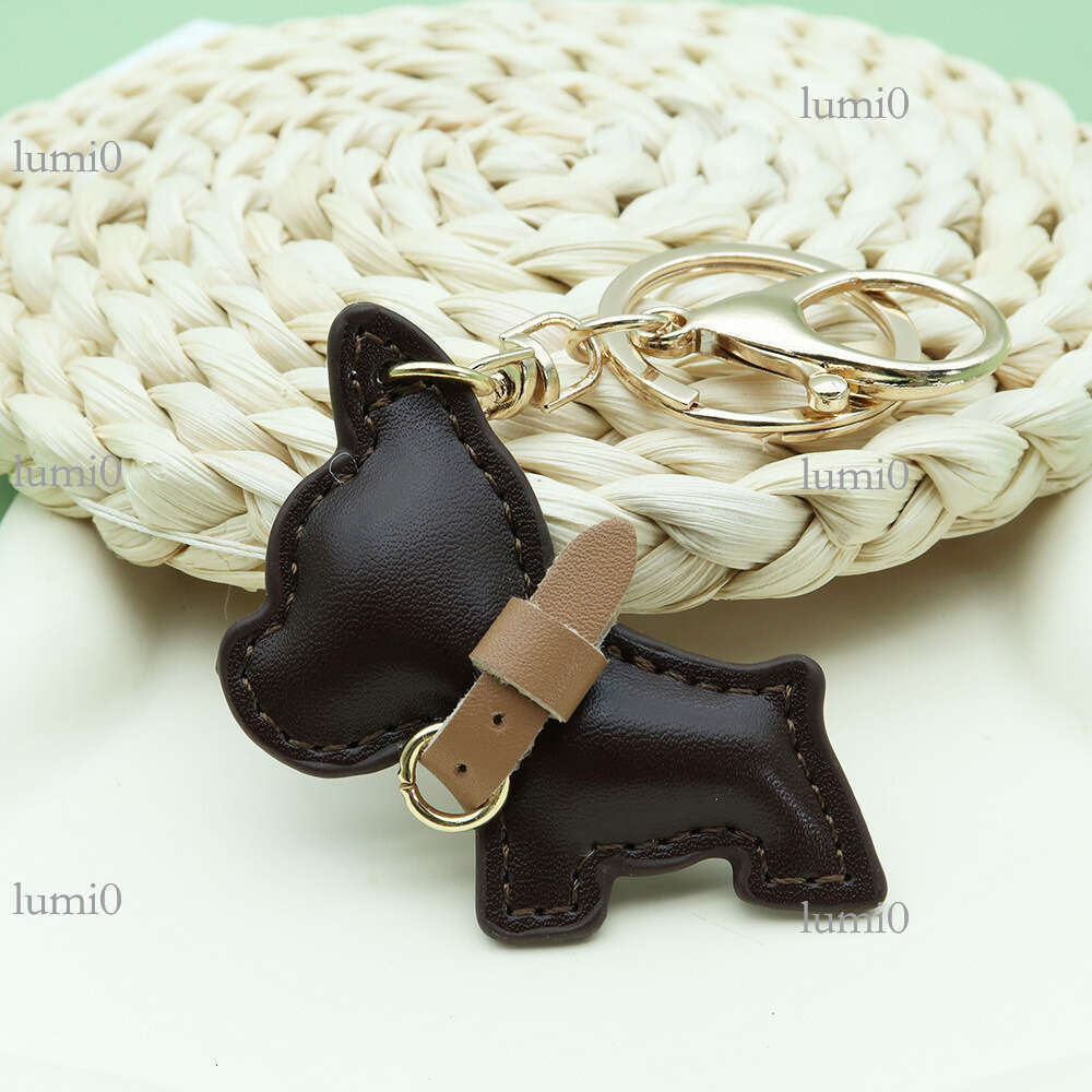 Creative Mini French Bulldog Puppy PU Leather Car Keychain Internet Celebrity Pendant Bag Accessory