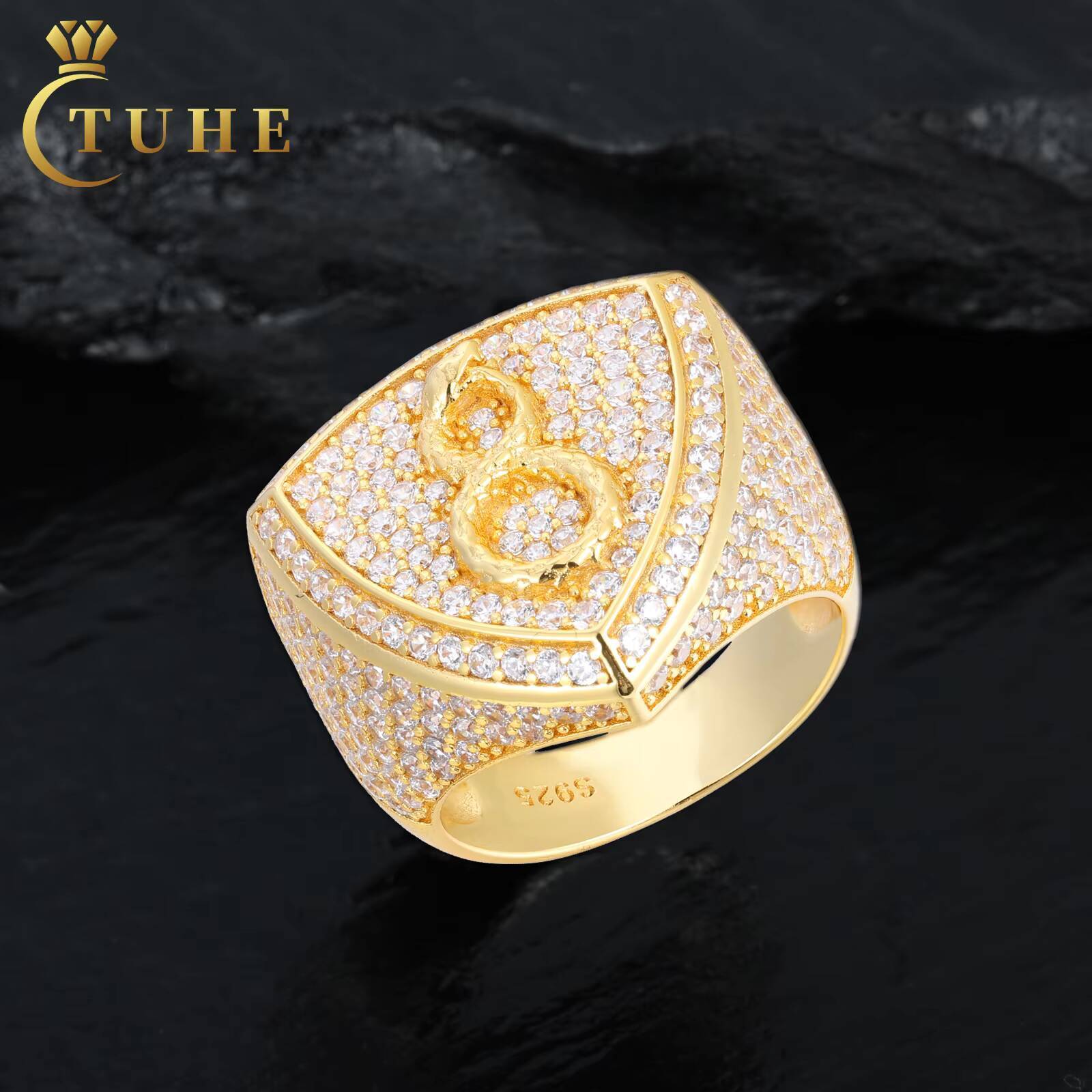 Fashion Design Hip Hop Jewelry Gold Plated Sterling Sier VVS Moissanite Dia Number 8 Snake Ring for Men