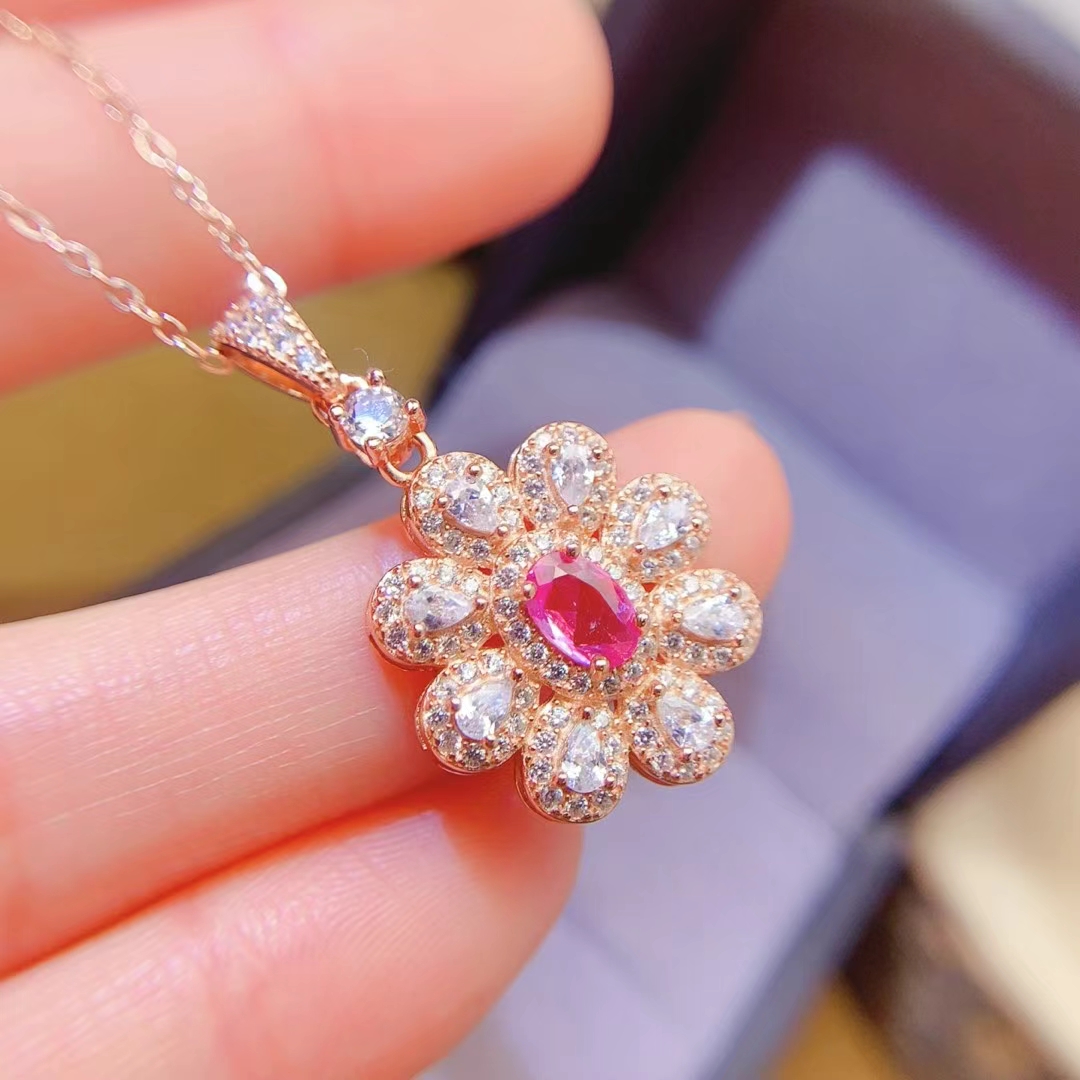 Genuine 925 silver pink sapphire pendant 4mm*6mm 0.5ct natural sapphire necklace pendant for office women