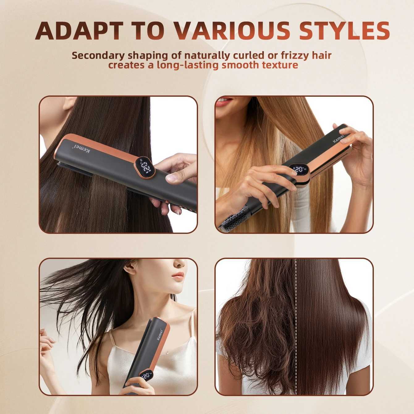 Kemei Steam Hair Straightener Professional Ceramic Vapor Flat Iron LED Display 250 Fast Heat Argan Oil Treatment Hair Care Tool W250814