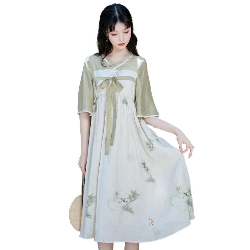 X12510 Long-sleeved new Chinese style forest style fresh literary girl element dress