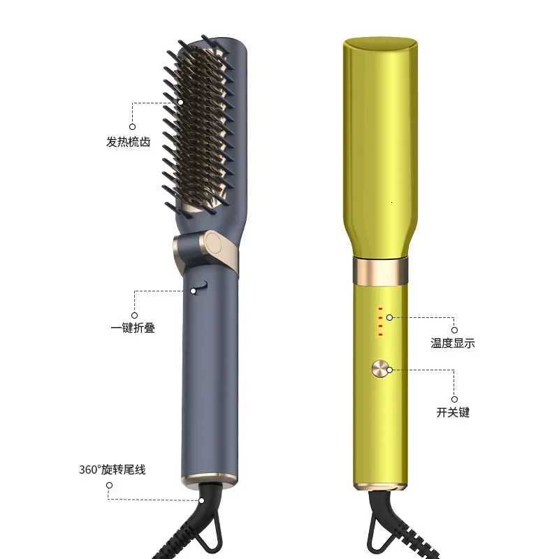 Foldable Straight Hair Comb Dual Use for Curling and Straightening Temperature Regulating Negative Ion Curling Hair Comb W250814