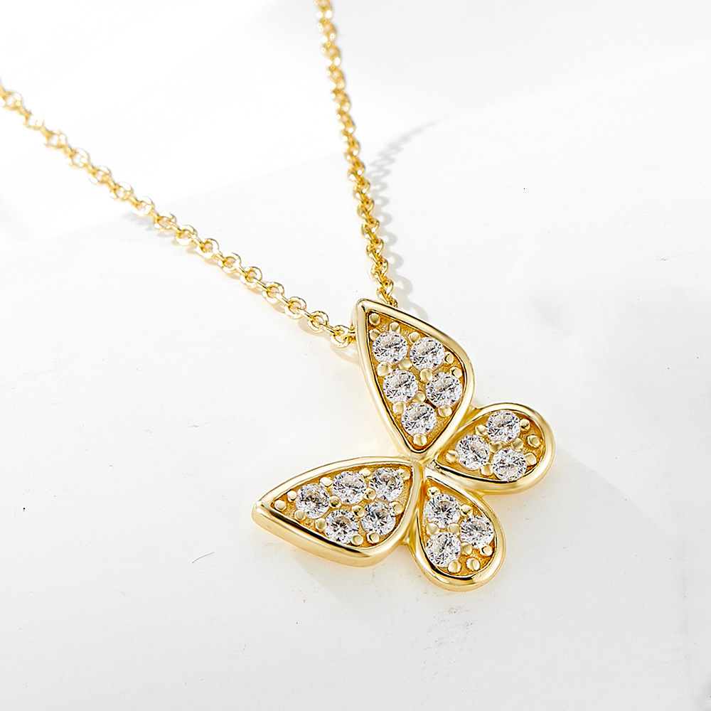 S Pure Sier Full Dia Butterfly Necklace Korean Version Sweet Niche Design Light Ins High-end Feel Versatile Collarbone Chain Jewelry for Women