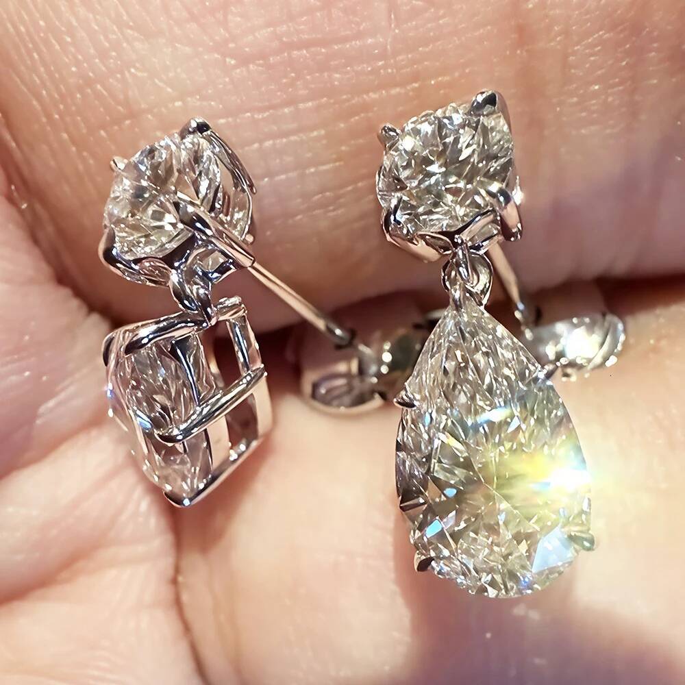 BXINY Luxury Full Moissanite Dangle Drop Earrings S925 Silver Pear Cut 19Carat Diamonds for Women Wedding Gifts Jewelry With GRA