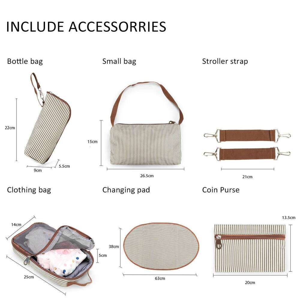 7pcs Nappy Set,Multifunction Mummy Tote Baby Changing Shoulder Handbag Travel Diaper Bag