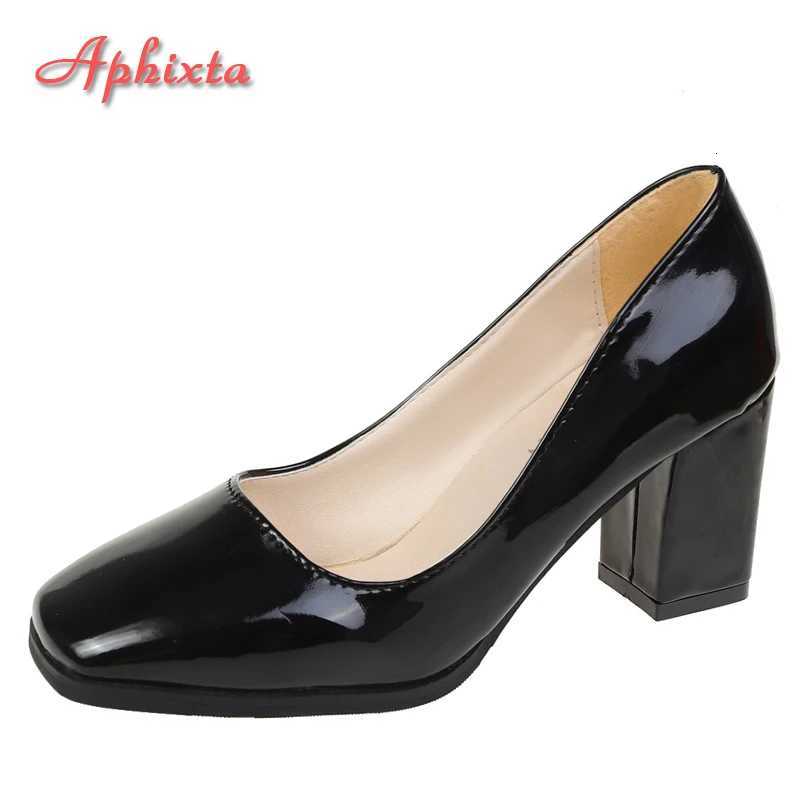 7.5cm Square Toe Patent Leather Shoes Women Pumps Thick Heels Womens Shoes Work Party Shoes Super Big Plus Size 50 W250814
