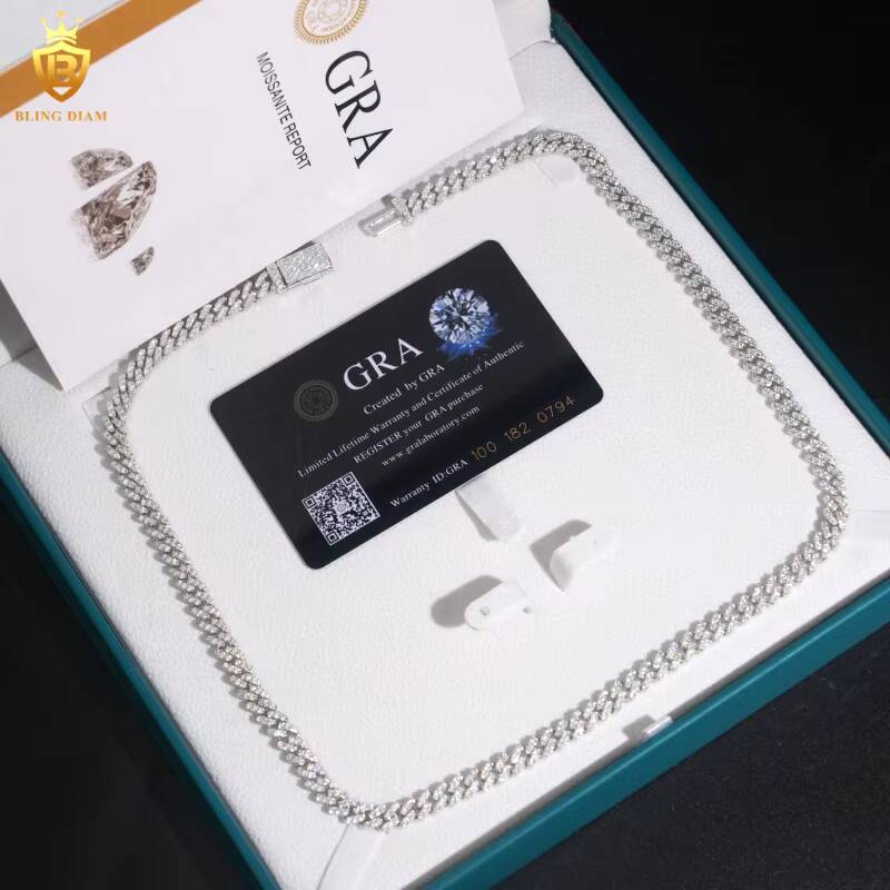 USA Stock Wholesale Price Moissanite Chain Cuban Hip Hop Style Cuban Link Chain 6 mm Sterling Silver Cuban Necklace