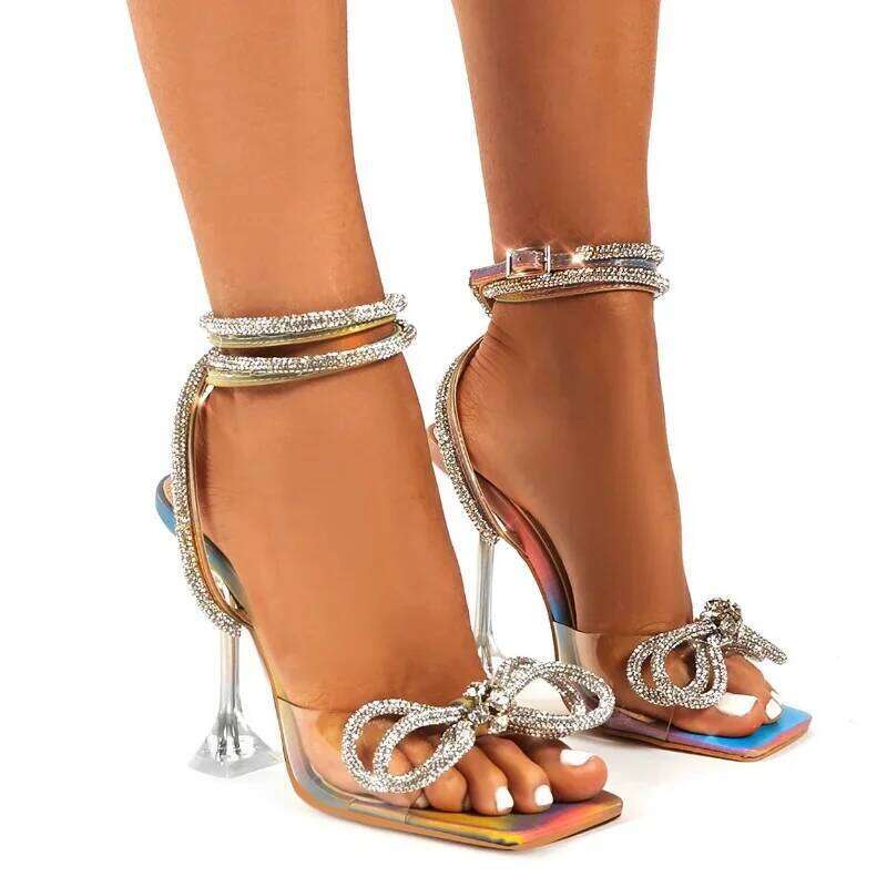 9CM Gladiator Sexy Transparent High Heels Sandals Women Summer Party Dress Shoes Ladies Pumps Size 43