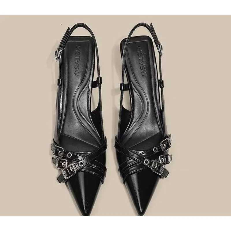 Black Fashionable Pointed Toe Shallow Mouth New High-heeled Shoes Summer Elegant Buckle Decorated Stiletto Womens Pumps W250814