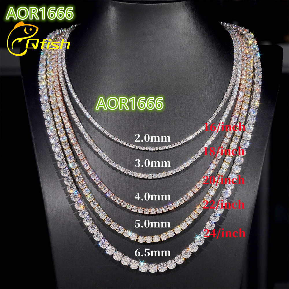 Hip Hop 2mm 3mm 4mm 5mm 925 Sterling Silver Iced Out VVS Moissanite Diamond Cluster Tennis Chain Bracelet Necklace