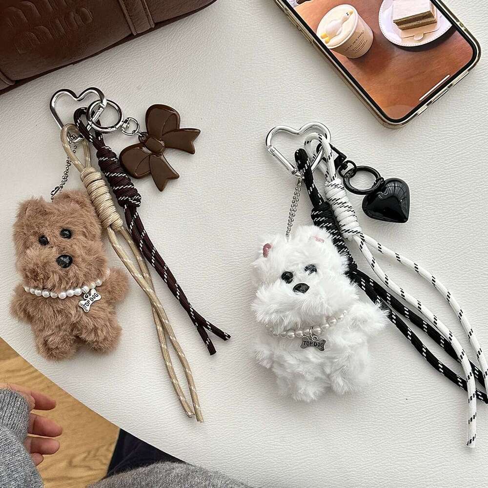 Cute Scrawled Puppy Fashion Plush Doll Car Keychain Heart Bag Pendant Decoration