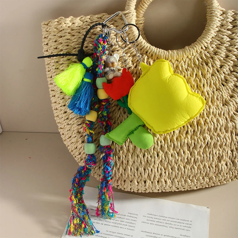 Fashion Leopard Starfish Keychain Cute Balloon Dog Leather Charm Women Maximalist Bag Ornaments Accessories Braided Rope Keyring 250811