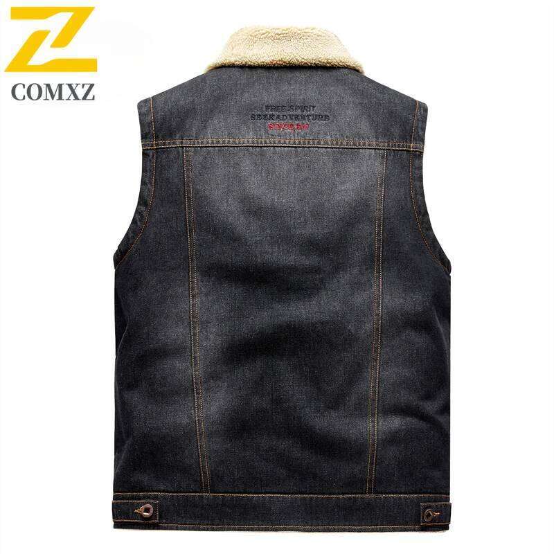 Denim Vest Autumn and Winter New Solid Color Veet Plush Chest Pocket Design Business Lapel Coat Men's Sleeveless Jacket