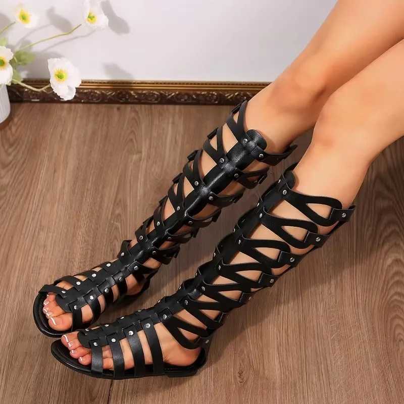 Women Summer Cool Boots Sexy Open Toe Cut-out Gladiator Flats Fashion Rome Back Zipper Street Style Sandals Shoes W250814