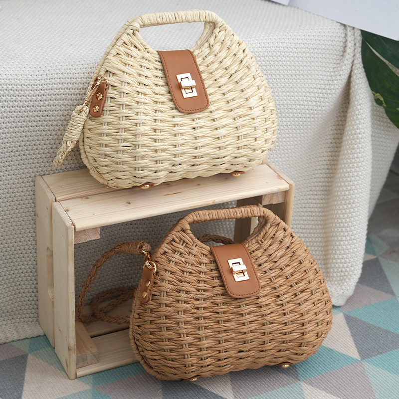 Luxury Brand Designer Bag New Korean Style Woven Crossbody Bag For Women Summer Beach Vacation Straw Frame Handbag