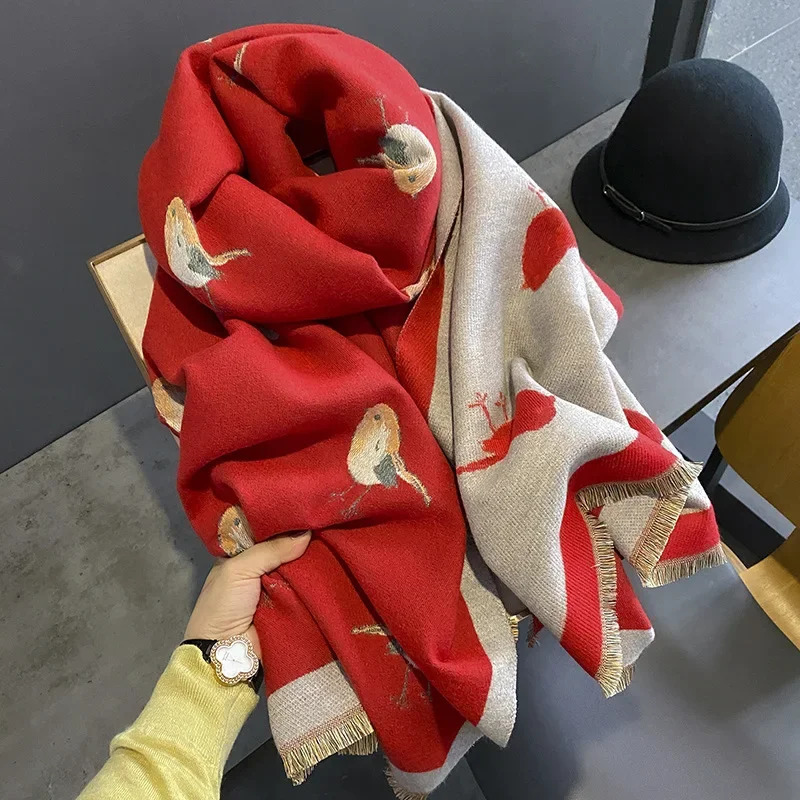 Women Thick Shawl Wraps Scarf Green Bird Air-conditioned Room Shawl with Thick Warm Long High-grade Cashmere 250808