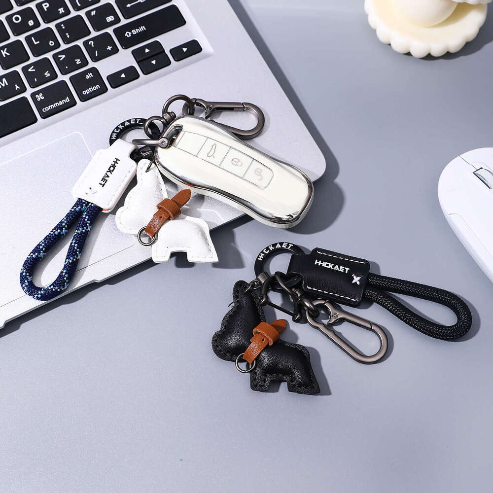 Leather French Bulldog Puppy Car Pendant Cute Exquisite Couple Keychain Ring Lanyard Hanging Ornament