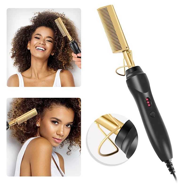 2 in 1 Electric Hot Heating Comb Hair Straightener Curler Wet Dry Hair Iron Straightening Brush Hair Styling Tool W250814