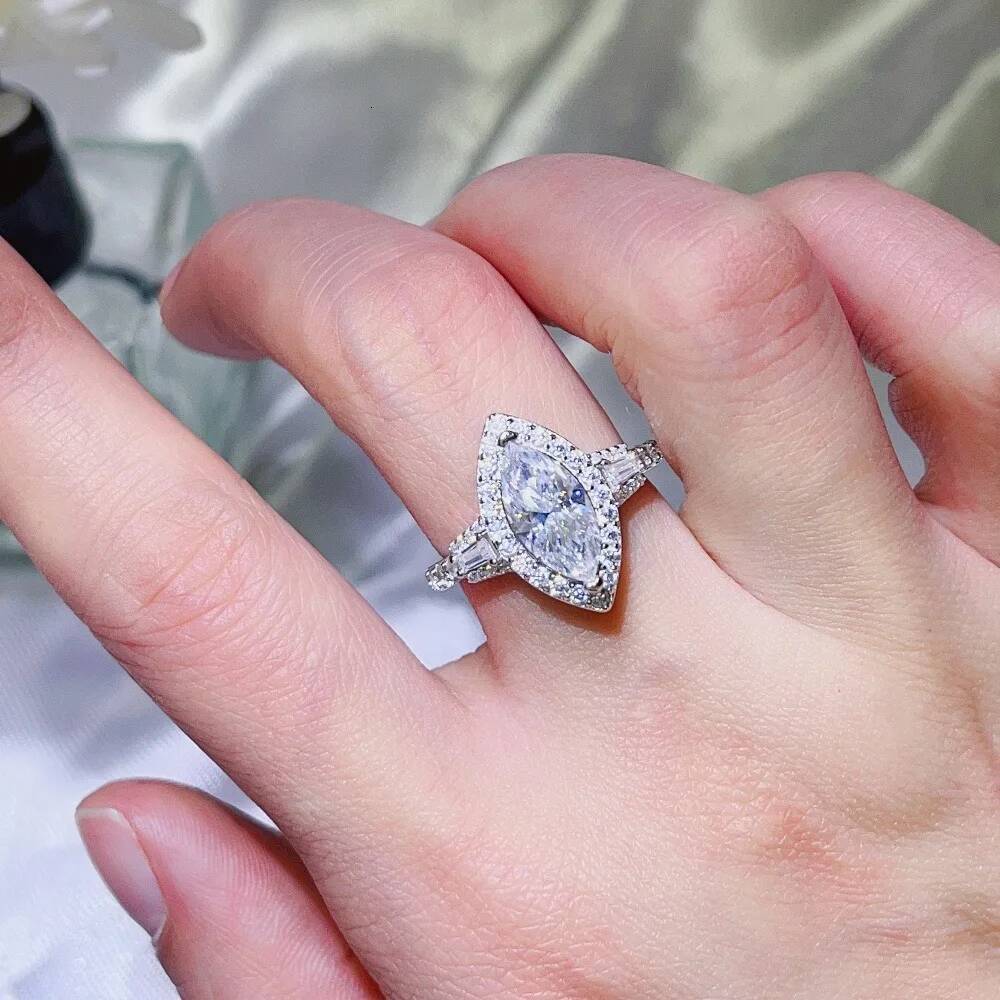 NKHOG 1-2CT Colorful Moissanite Rings For Women 925 Sterling Silver Marquise Cut Diamond Wedding Engagement Band Luxury Jewelry