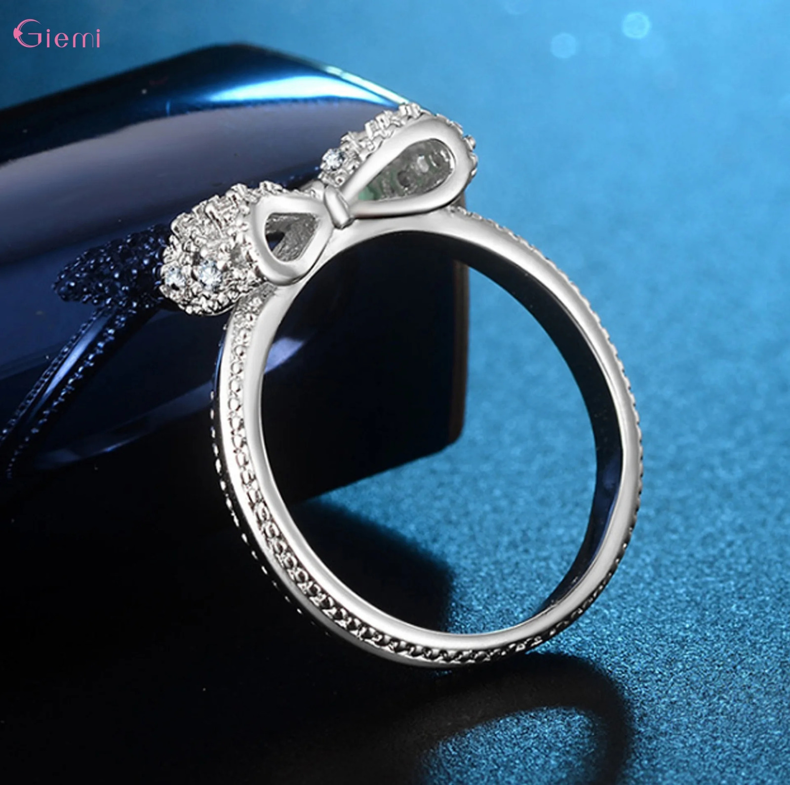 925 Sterling Silver Bowknot Bow Knot Cubic Zirconia Rhinestone Rings For Women Fashion Trendy Wedding Engagement Jewelry 250811