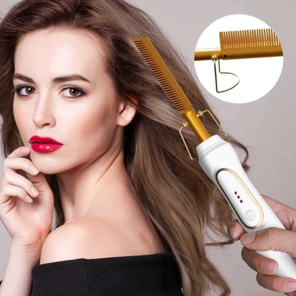 Leeons Black Hot Comb Hair Straightener Flat Iron Electric Hot Heating Comb Wet And Dry Hair Curler Straight Styler Curling Iron W250814