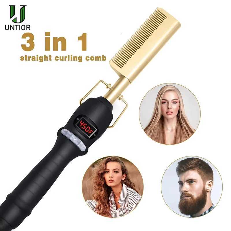 UNTIOR Hot Comb Hair Dry And Wet Straight Hair Curling Copper Comb Bangs Straight Hair Electric Heating Curling Comb Hair Comb W250814