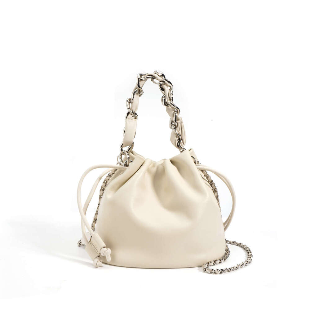 2025 New Textured Genuine Leather Drawstring Crossbody Bucket High-End Versatile Handbag Small Chain Shoulder Bag For Women