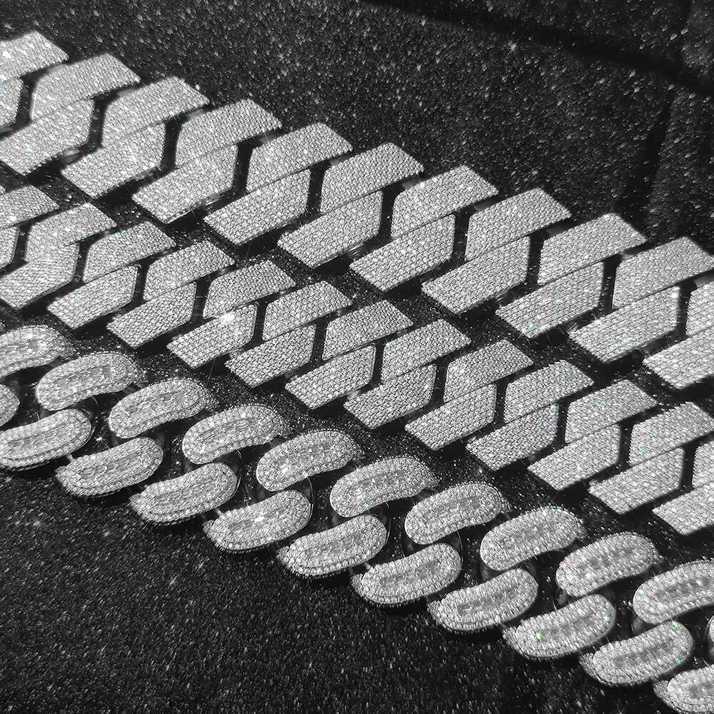 NUOYA 29mm Womens Fine Jewelry Iced Out Cuban Link Chain Silver Plated Brass Baguette Zircon Chunky Cuban Link Choker Necklace