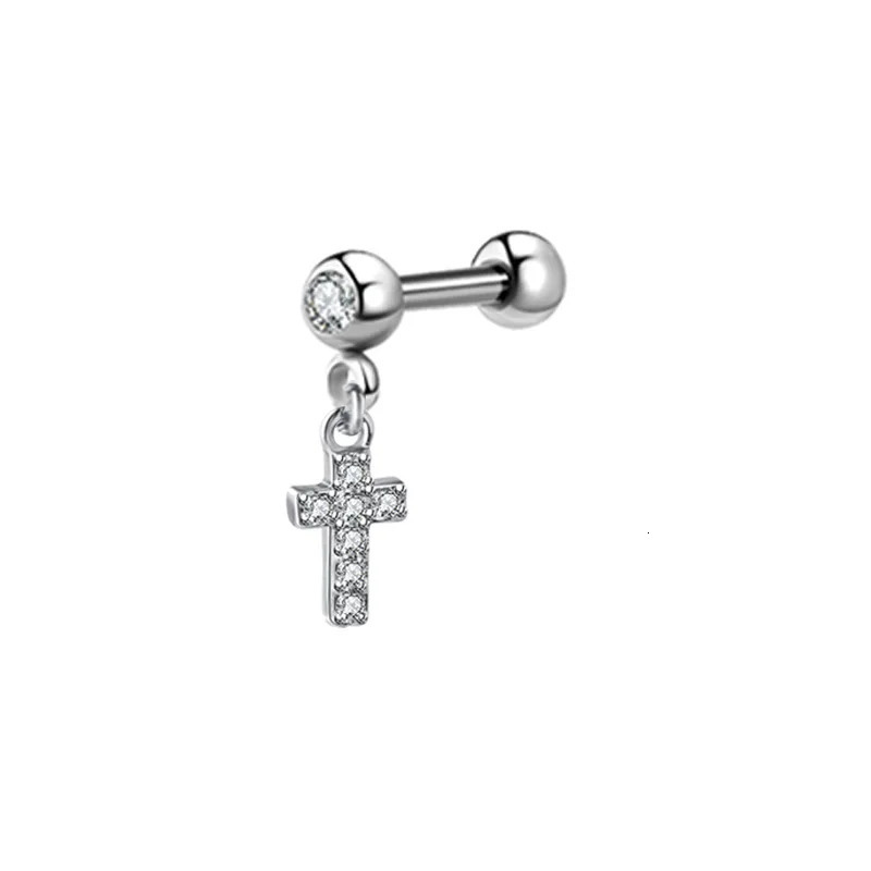 1PCS Cross Ear Tragus Piercing Earring Stud Barbell Crystal Cartilage Stud Earring Helix Piercing Daith Jewelry Rook Conch Stud 250812