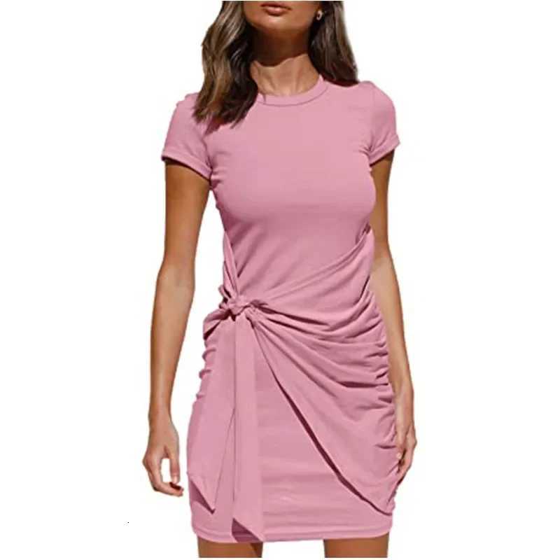 Irregular Ruffle Dress with Bow Belt Short-Sweat Round Neck Summer New 2024 XJ250814