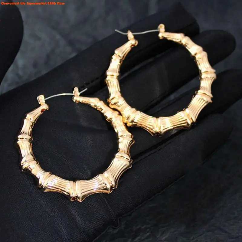 2025 New Punk Earrings Silver Gold Color Big Bamboo Circle Hoop Earrings Large Celebrity Earrings Hoops Jewelry Charms for Women XJ250814
