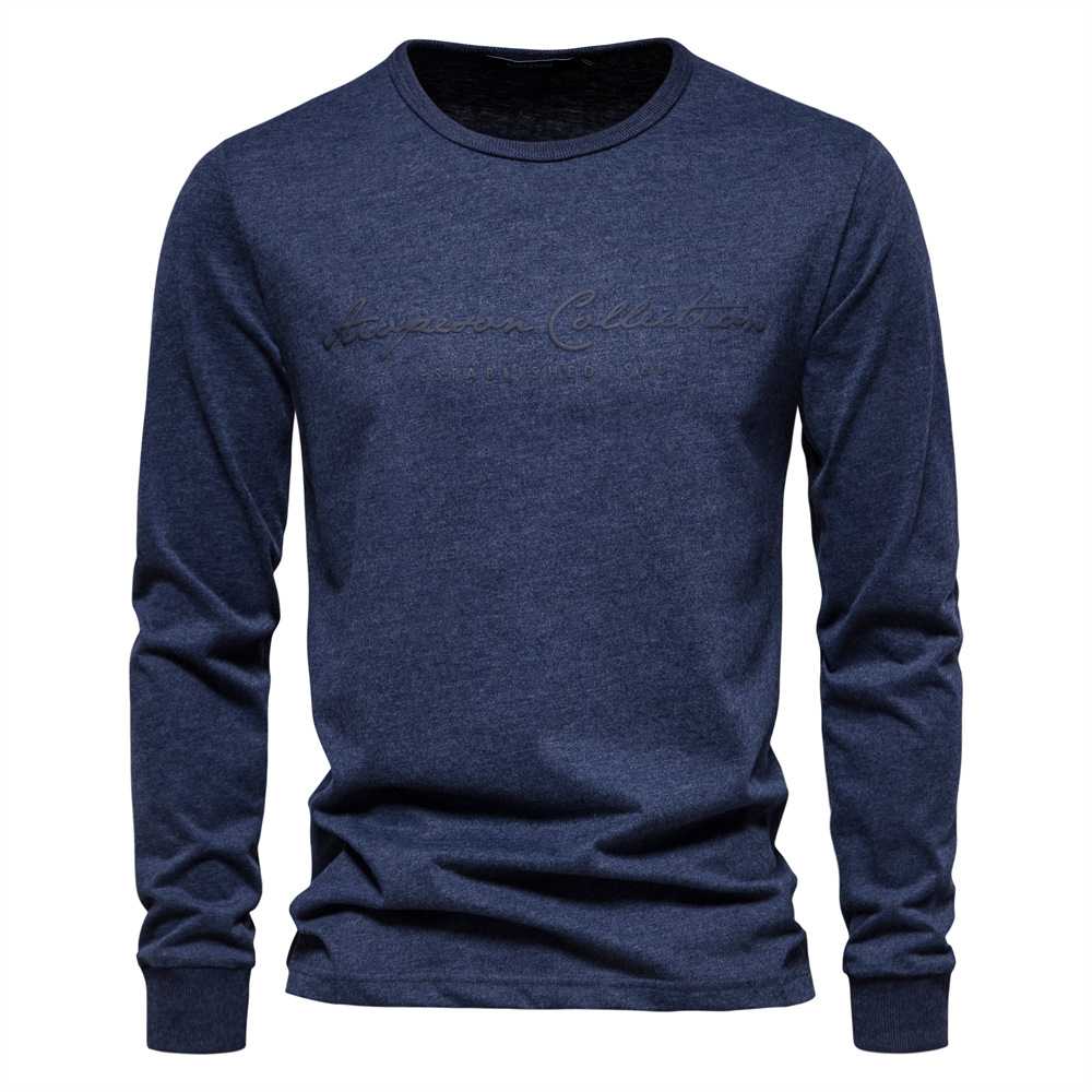 Designer t shirt Men's Long Sleeve Solid Color T-Shirt | 100% Cotton Letter Print | Casual Round Neck Slim Fit Top European size: S-2XL