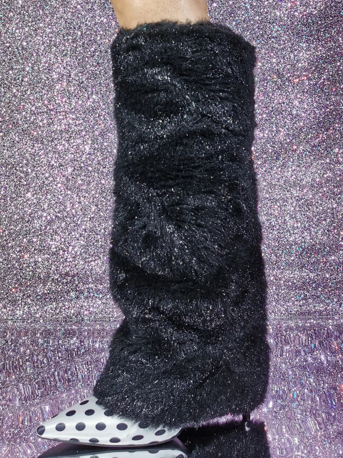 Polka Dot Pointed Toe Shark Boots 2025 Winter Women Black Velvet Warm Knee-High Boots Thin Heel Fashion Catwalk Boots 250812