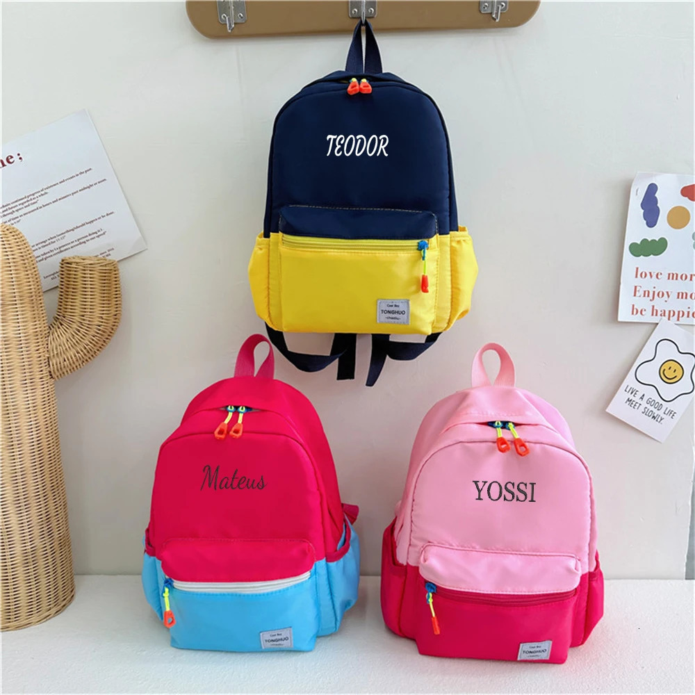 Custom Kindergarten Childrens Candy Color Book Bag Personalized Name Simple Contrast Color Cute Outgoing Snack Bag Backpack 250813