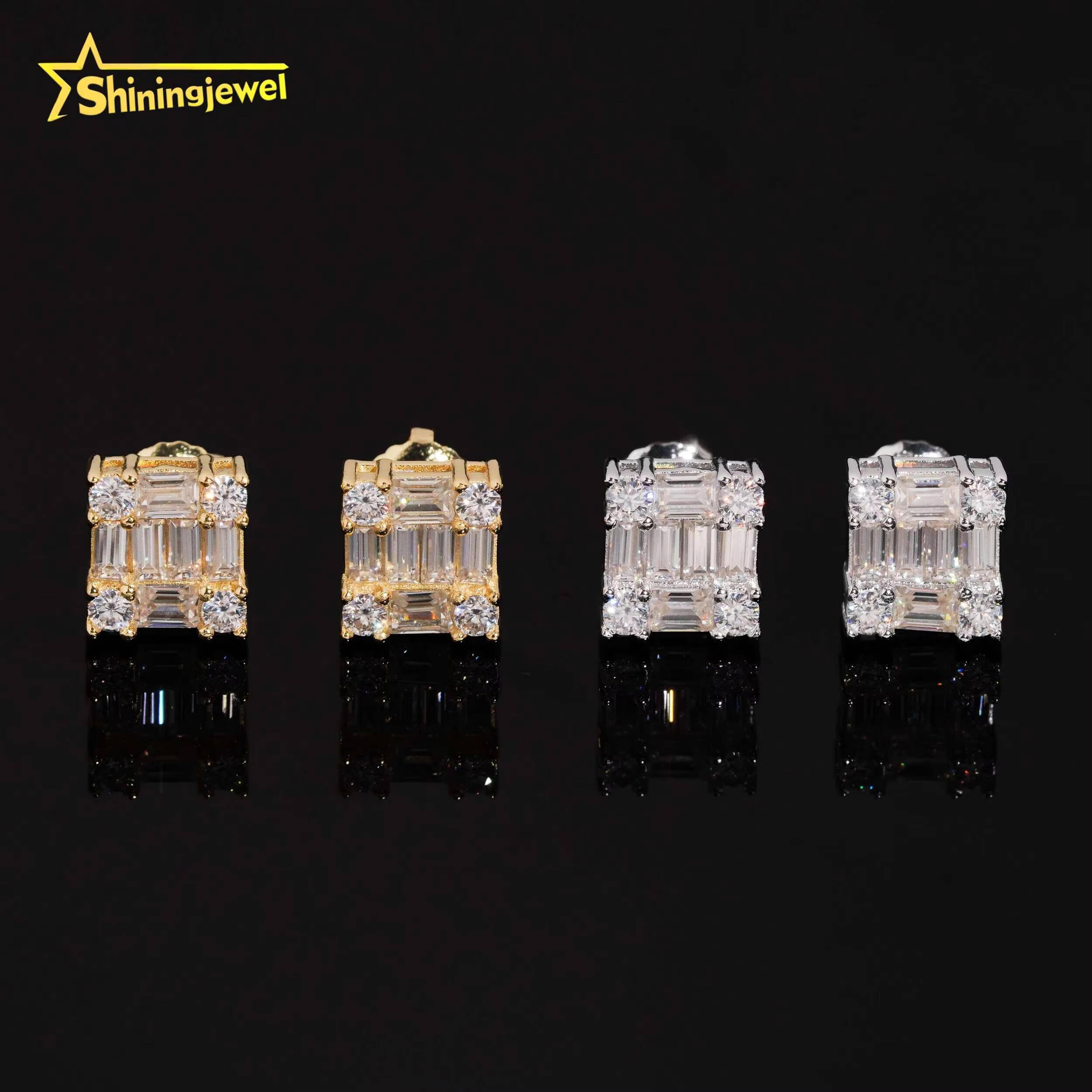 Jewelry Sier Emerald Cut Moissanite Dia Bling Special Design Iced Out Square Stud Earrings for Men