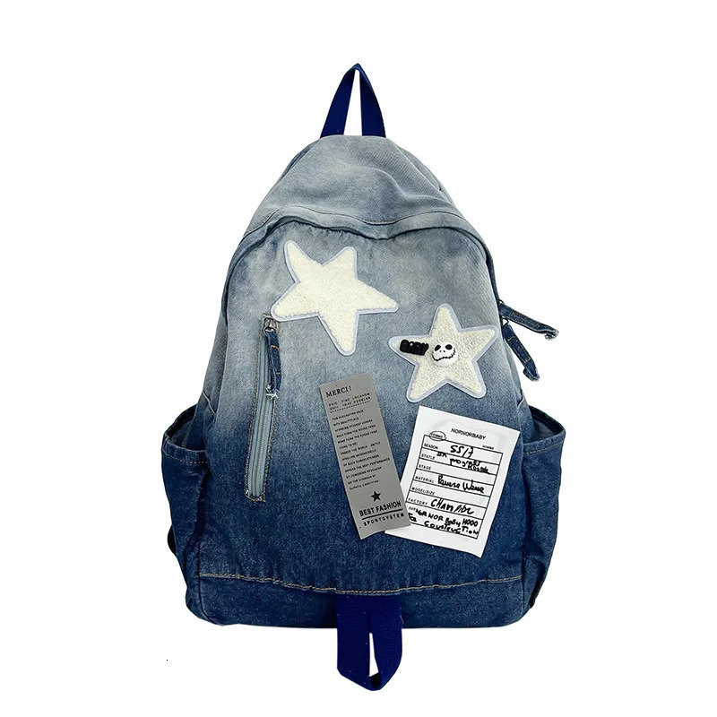 Kids Backpacks Gradient Denim Star Backpack Retro Style Backpack Versatile Travel Backpack Bags for Women Travel Bags School Bag 250813
