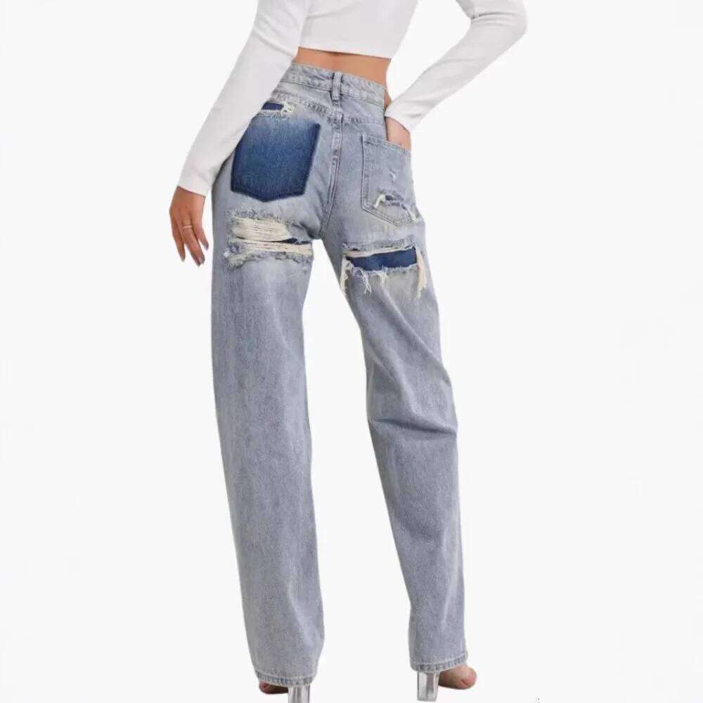 Japan South Korea Casual Straight Leg Jeans, Women Four Seasons New Fashion Loose and Comfortable Washed Edge Grinding Jeans