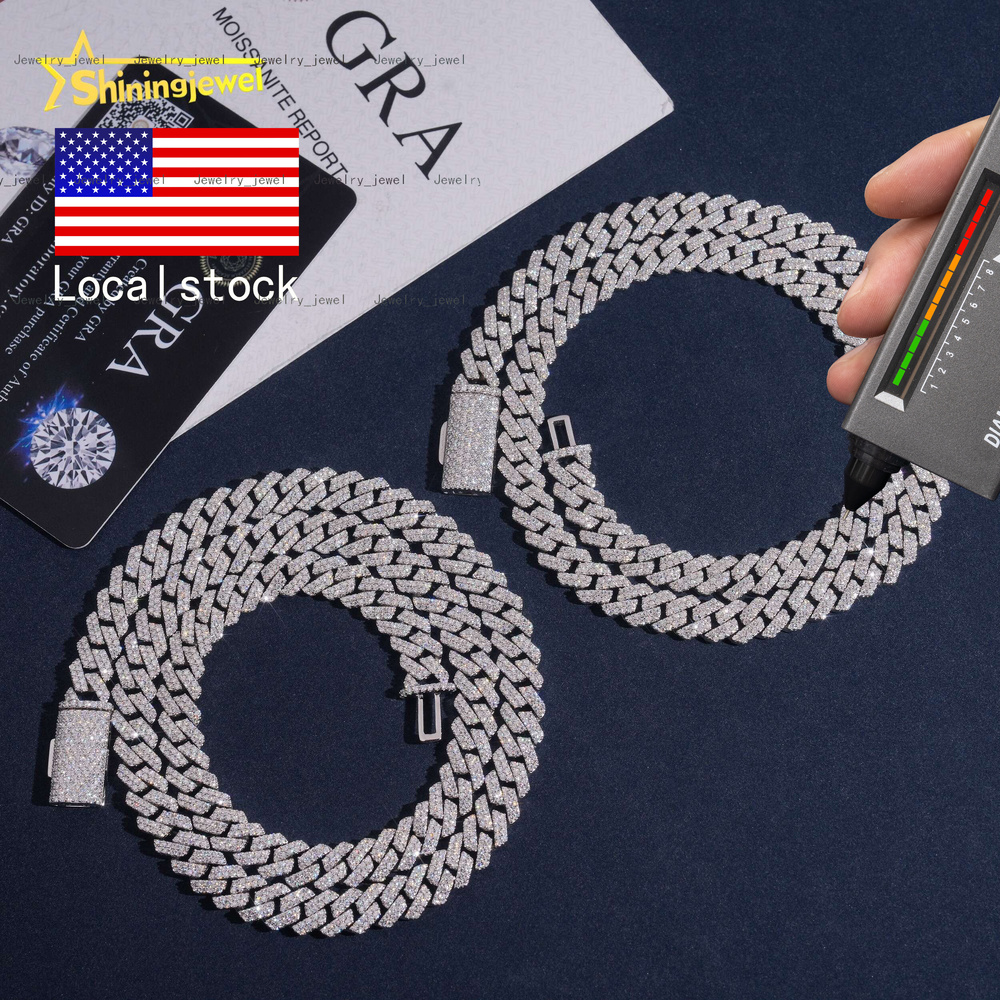USA Local Stock Hip Hop Jewelry 8mm 2 Rows 925 Silver Moissanite Cuban Link Chains Hot Sale Cuban Chain Moissanite GRA Certified