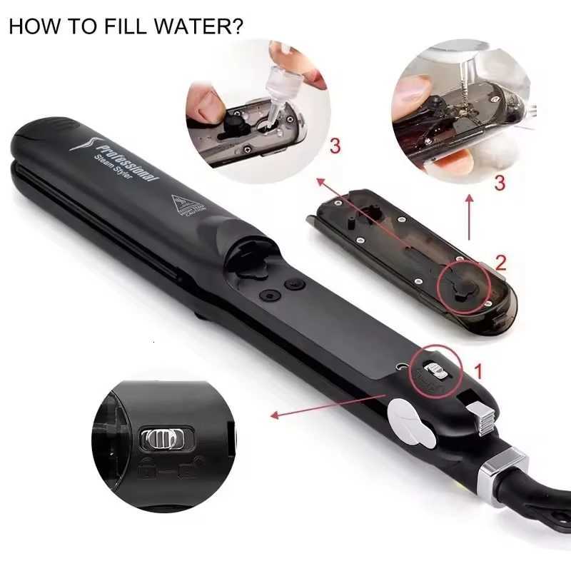 Professional Ceramic Steam Multifunctional Curling Iron Fast Heating Hair Flat Iron Vapor Barber Tools Black W250814