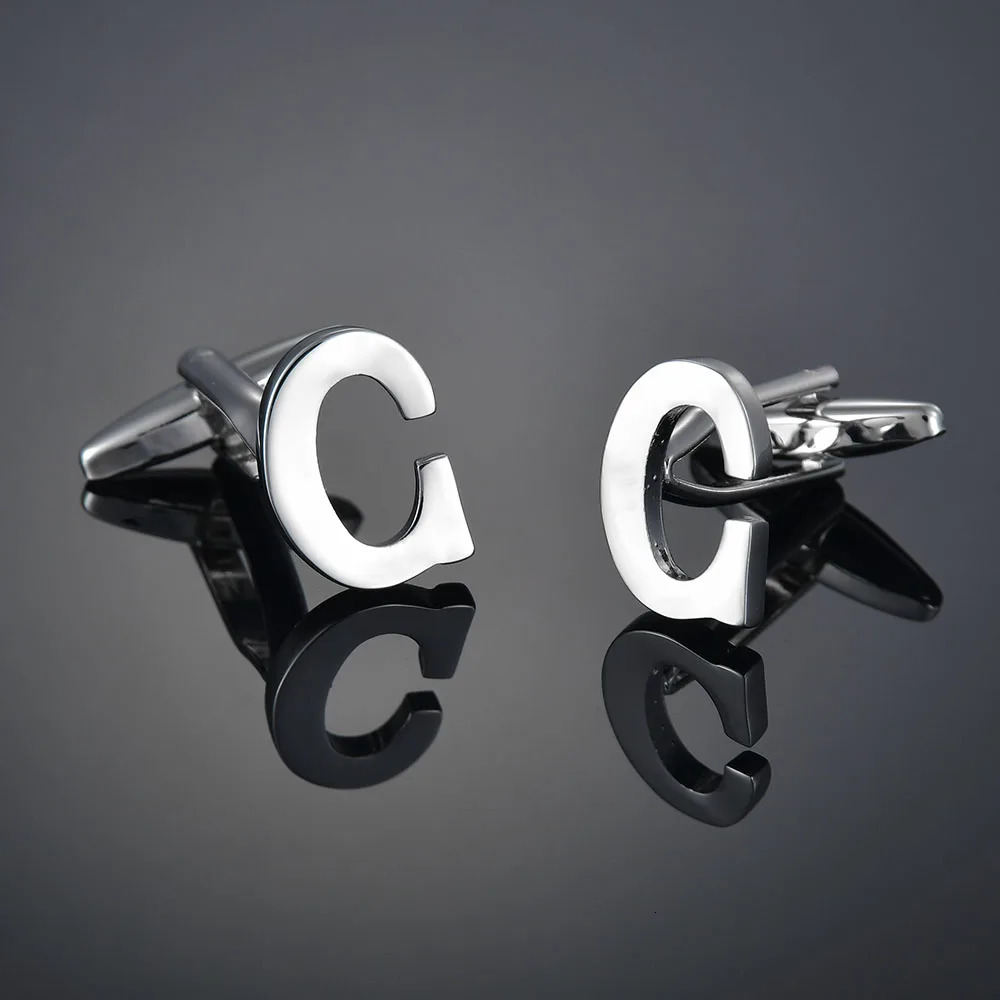 Simple Silver Color 26 Letter Cufflinks for men A to Z Alphabet Initial Cuff Links Business Suit Shirt Button Wedding Jewelry 250812