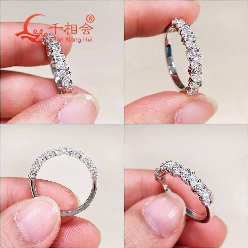2*4mm marquise shape match round shape D VVS white moissanite half Eternity Band ring 925 Silver Rings Jewelry Engagement